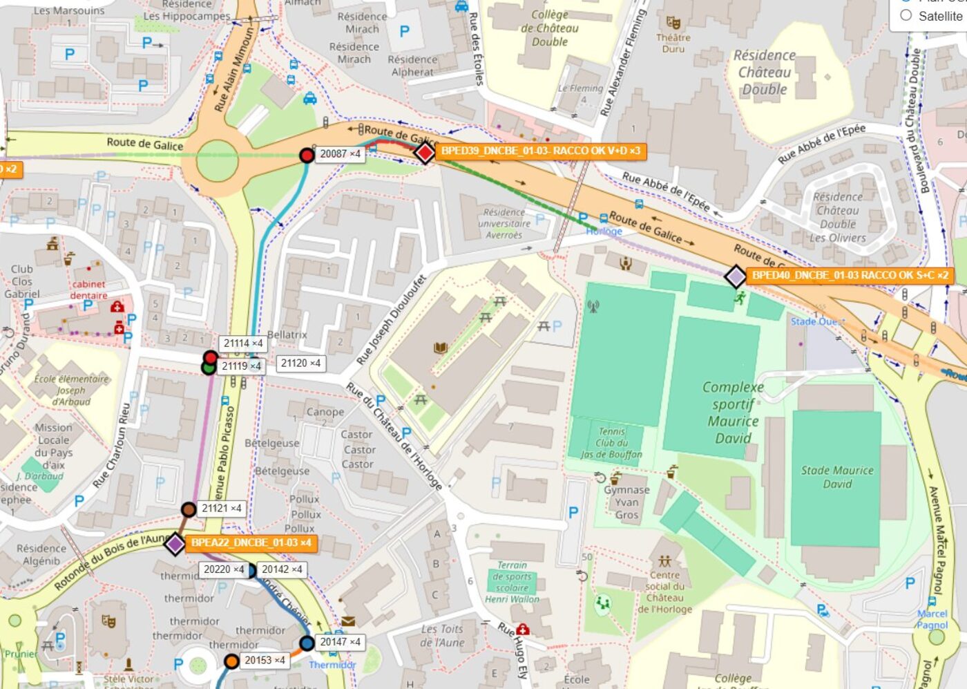 Étude de tracé fibre optique sur plan à Aix-en-Provence, P&G Telecom